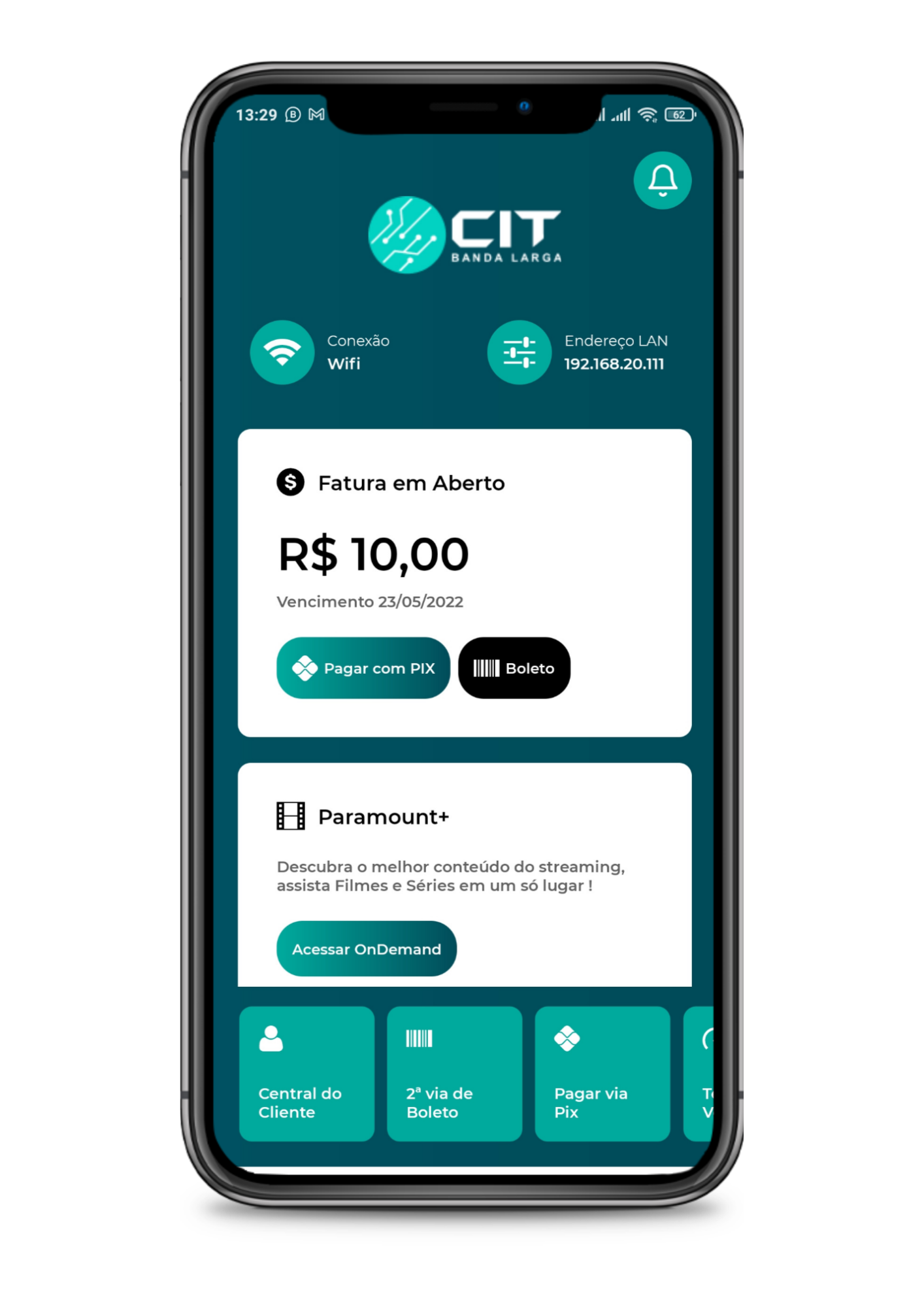 Propaganda do aplicativo dA CIT Banda Larga